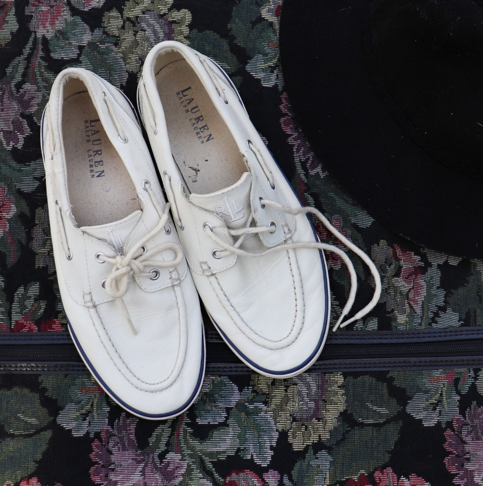 Ralph Lauren Bristol White Leather Boat Shoes Mens Size 9.5B